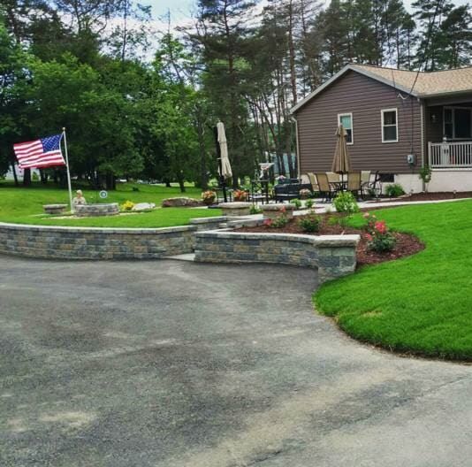 Front yard paver patio and retaining wall